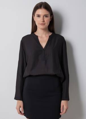 Bluză țesătură poplin mâneci lungi negru TIMEZONE femeie
