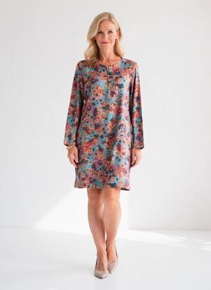 Rochie midi imprimeu fantezie mâneci lungi albastru FELINO femeie