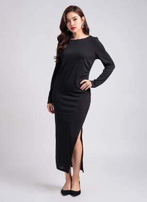 Rochie lungă mâneci lungi mâneci lungi negru KILKY femeie