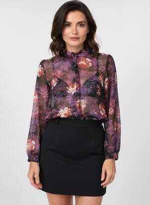 Cămașă imprimeu floral mâneci lungi negru PEACE N'LOVE femeie
