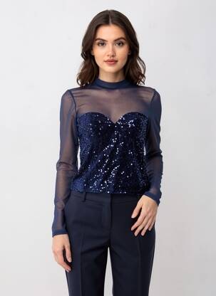 Top elasticitate mâneci lungi albastru KILKY femeie