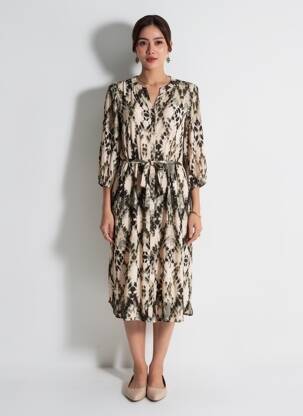 Rochie midi mâneci 3/4 mâneci 3/4 bej SOYANG femeie