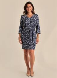 Rochie scurtă mâneci 3/4 mâneci 3/4 albastru MISE AU GREEN femeie