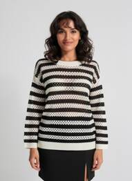 Pulover plasă decupată mâneci 3/4 negru STREET ONE femeie