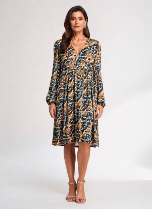 Rochie midi imprimeu fantezie mâneci lungi negru LOLA ESPELETA femeie