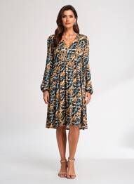 Rochie midi imprimeu fantezie mâneci lungi negru LOLA ESPELETA femeie