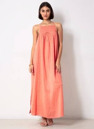 Rochie lungă țesătură crep bretele subțiri roz SUPERDRY femeie