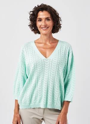 Pulover plasă decupată mâneci 3/4 verde JULIE GUERLANDE femeie