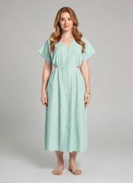Rochie lungă mâneci scurte mâneci scurte verde C'EST BEAU LA VIE femeie