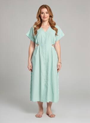 Rochie lungă mâneci scurte mâneci scurte verde C'EST BEAU LA VIE femeie