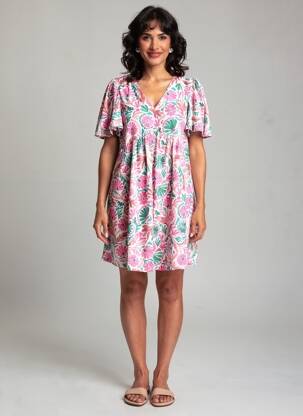 Rochie scurtă croială evazată mâneci scurte violet C'EST BEAU LA VIE femeie