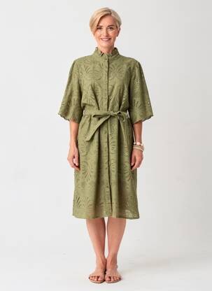 Rochie midi mâneci scurte mâneci scurte verde închis JULIE GUERLANDE femeie