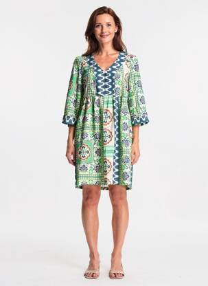 Rochie scurtă croială fluidă mâneci 3/4 verde JULIE GUERLANDE femeie