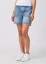 Șort țesătură denim talie înaltă albastru C'EST BEAU LA VIE femeie