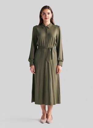 Rochie midi mâneci lungi mâneci lungi verde RAGWEAR femeie