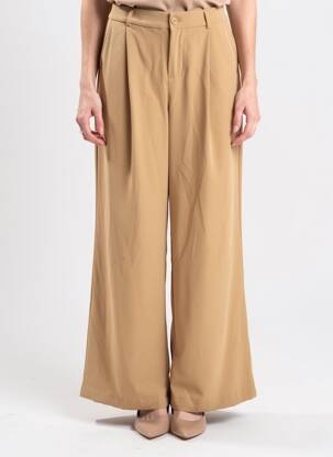 Pantalon larg țesătură poplin mărime normală bej CREAM femeie
