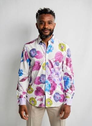 Cămașă cu mâneci lungi imprimeu floral violet EUROPANN bărbat