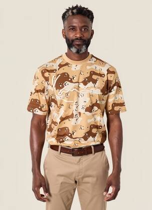Tricou broderie mâneci scurte bej KARL KANI bărbat