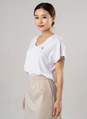 Tricou guler în v mâneci scurte alb DARE 2 BE femeie