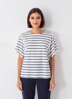Tricou croială dreaptă mâneci scurte albastru ELLE EST OU LA MER femeie