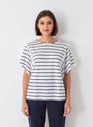 Tricou croială dreaptă mâneci scurte albastru ELLE EST OU LA MER femeie