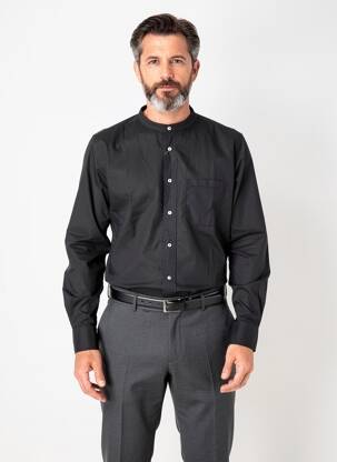 Cămașă cu mâneci lungi croială cambrată negru EUROPANN bărbat