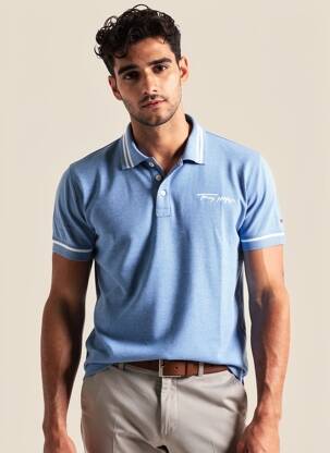 Polo țesătură melanj mâneci scurte albastru TOMMY HILFIGER bărbat