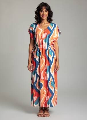 Rochie lungă țesătură poplin mâneci scurte roșu LA FEE MARABOUTEE femeie