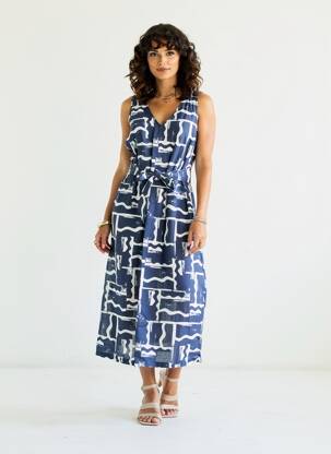 Rochie lungă fără mâneci fără mâneci albastru SIGNE NATURE femeie