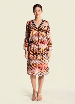 Rochie midi croială fluidă mâneci 3/4 portocaliu CHATTAWAK femeie
