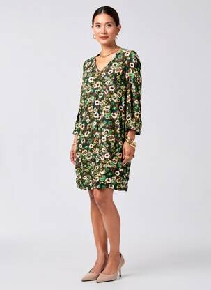 Rochie scurtă croială fluidă mâneci 3/4 verde SIGNE NATURE femeie