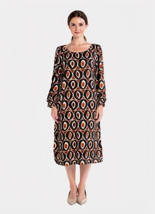 Rochie midi croială fluidă mâneci 3/4 negru SIGNE NATURE femeie