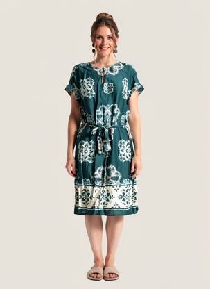 Rochie midi imprimeu floral mâneci scurte verde LA FEE MARABOUTEE femeie
