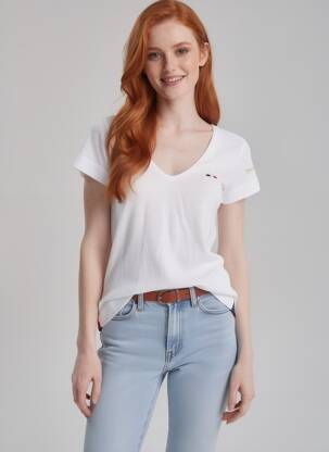 Tricou guler în v mâneci scurte alb LA MARINIÈRE FRANÇAISE femeie