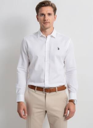Cămașă cu mâneci lungi croială cambrată alb U.S. POLO ASSN bărbat