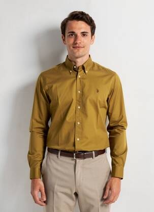 Cămașă cu mâneci lungi croială cambrată verde U.S. POLO ASSN bărbat