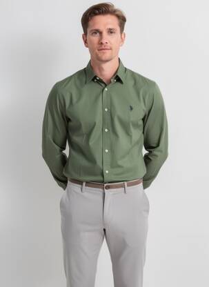 Cămașă cu mâneci lungi croială cambrată verde U.S. POLO ASSN bărbat