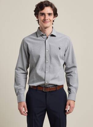 Cămașă cu mâneci lungi croială cambrată gri U.S. POLO ASSN bărbat
