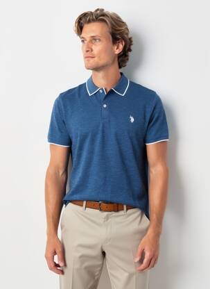 Polo țesătură melanj mâneci scurte albastru U.S. POLO ASSN bărbat