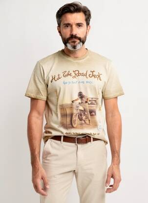 Tricou croială cambrată mâneci scurte maro BOB bărbat