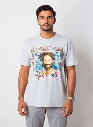 Tricou țesătură melanj mâneci scurte gri BOB bărbat