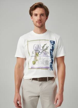Tricou broderie mâneci scurte bej BOB bărbat