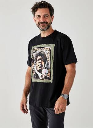 Tricou croială cambrată mâneci scurte negru BOB bărbat