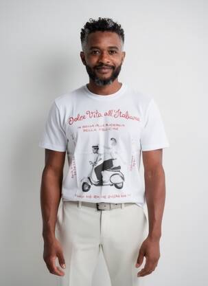 Tricou croială cambrată mâneci scurte alb BOB bărbat