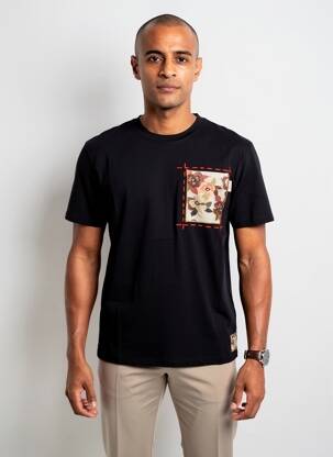 Tricou croială cambrată mâneci scurte negru BOB bărbat