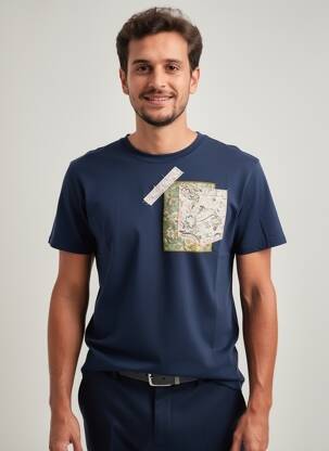 Tricou croială cambrată mâneci scurte albastru BOB bărbat