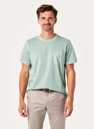 Tricou croială cambrată mâneci scurte verde BOB bărbat
