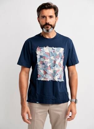 Tricou broderie mâneci scurte albastru BOB bărbat