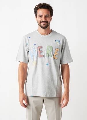 Tricou țesătură melanj mâneci scurte gri BOB bărbat