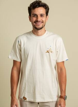 Tricou broderie mâneci scurte bej BOB bărbat